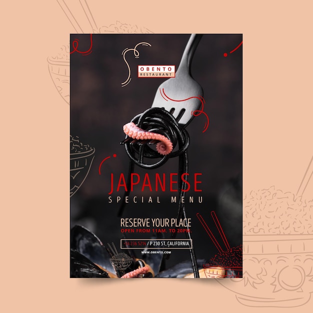 Бесплатное векторное изображение Шаблон плаката японского ресторана
