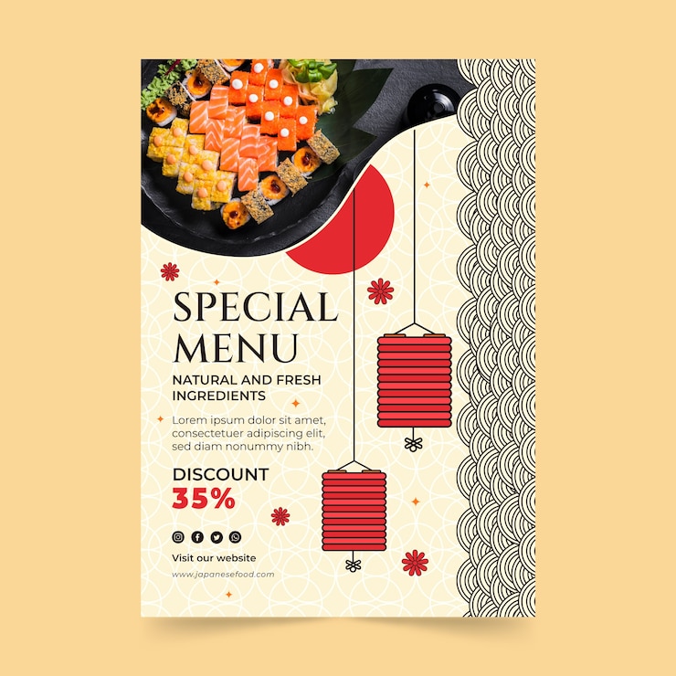Free Vector japanese restaurant poster template