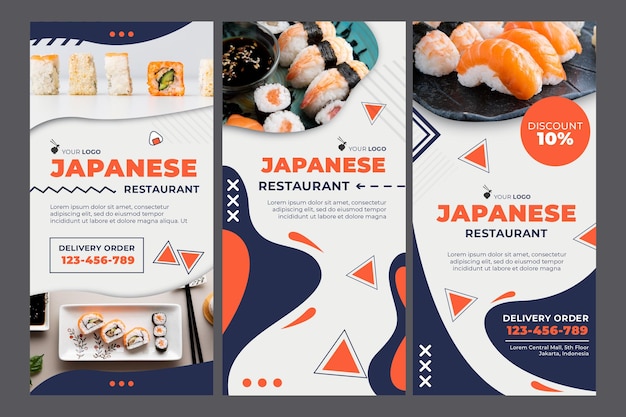 Vettore gratuito modello di storie sui social media del ristorante giapponese