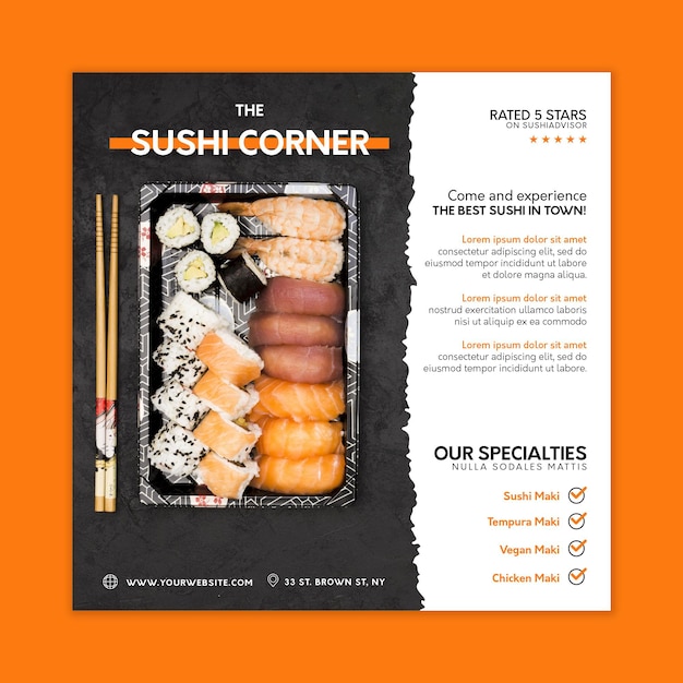 Free vector japanese restaurant squared flyer template