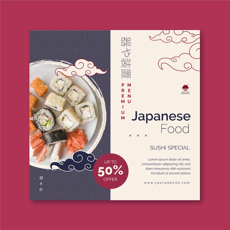 Free Vector japanese restaurant squared flyer template