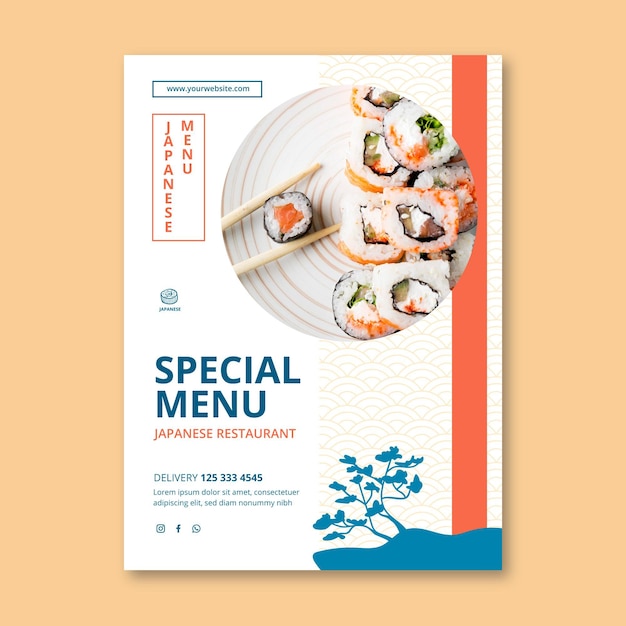 Free vector japanese restaurant vertical flyer template