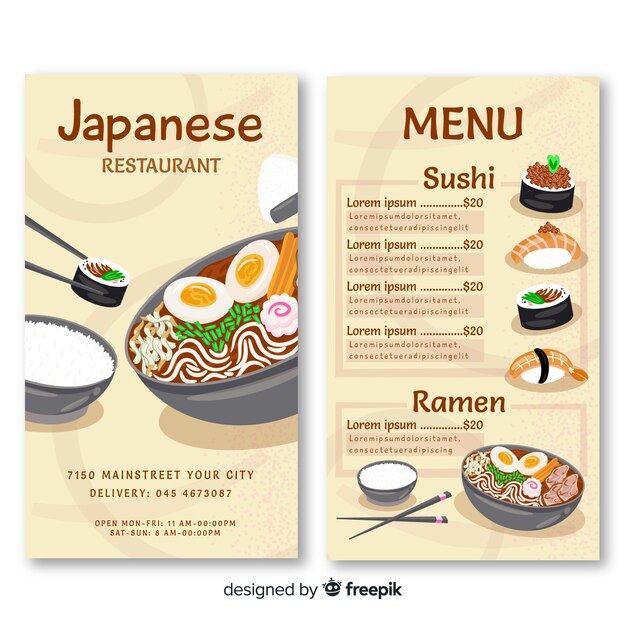 Шаблон вертикального меню японского ресторана
