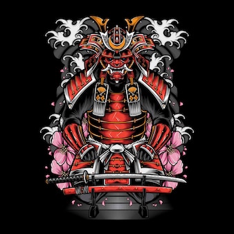 Japanese samurai armor with katana