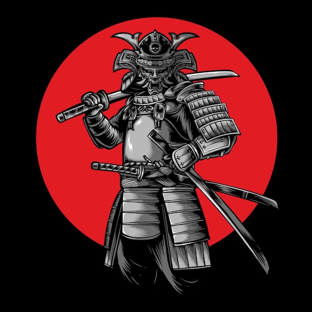 Japanese samurai warrior vector illustration