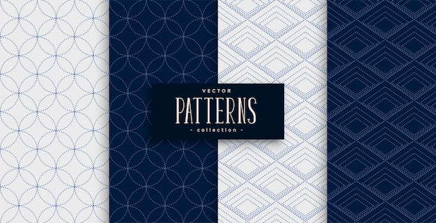 Free Vector japanese sashiko pattern set in gray and indigo colors
