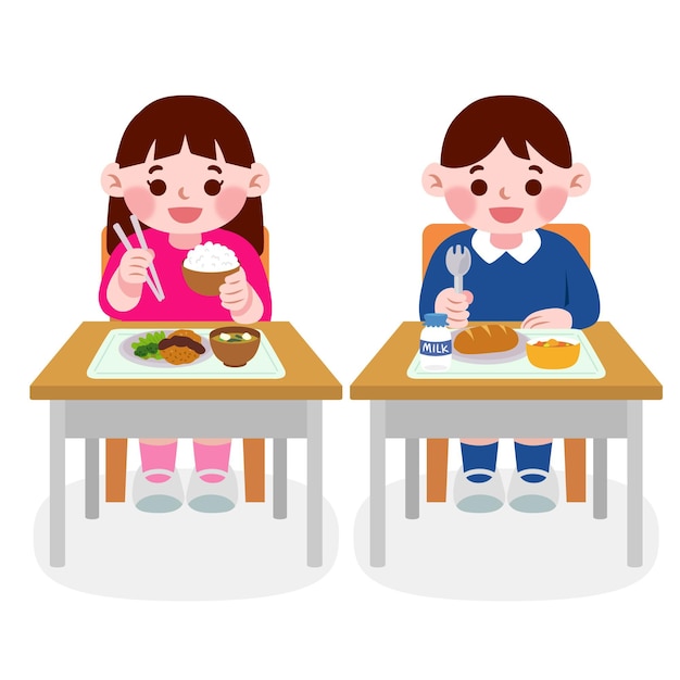 클래스에서 식사하는 일본 학생