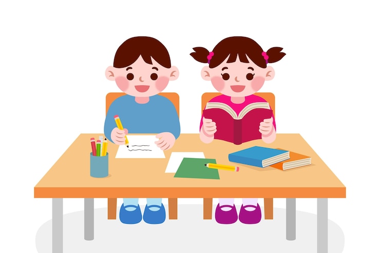 무료 Vector 수업 시간에 공부하는 일본 학생 아이