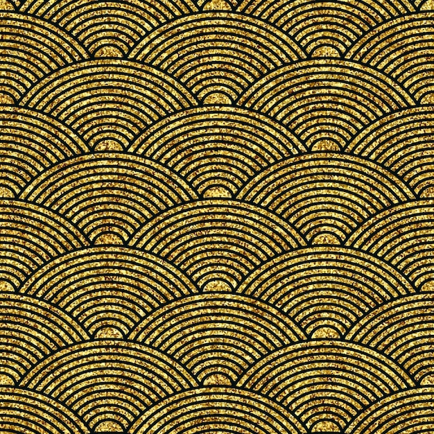Free vector japanese style wave background with gold glitter design