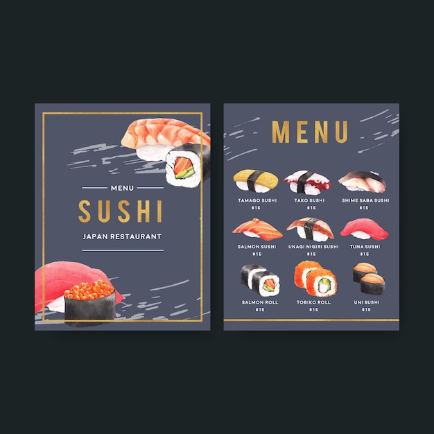 Collezione di sushi giapponese per menu del ristorante.