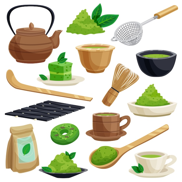 Free vector japanese tea ceremony elements set