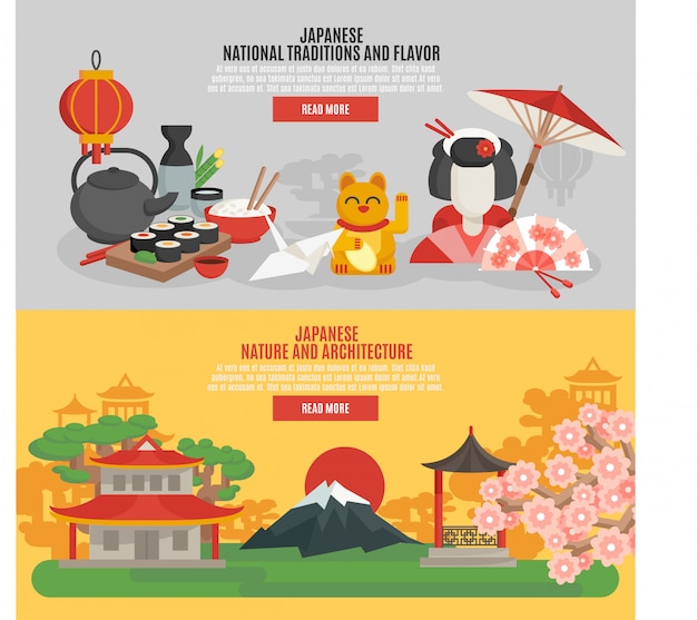 Free vector japanese tradition flat banner set