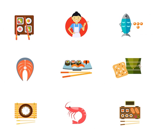 Free vector japanese traditional food icon set