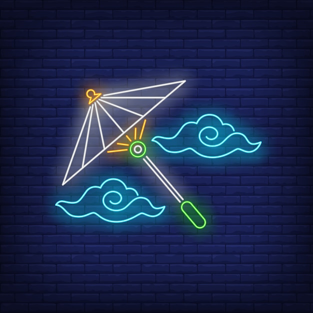 Japanese umbrella with clouds neon sign