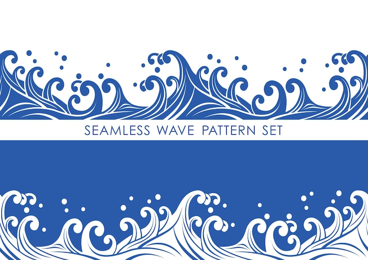 Free Vector japanese vintage seamless wave pattern set vector illustration horizontally repeatable