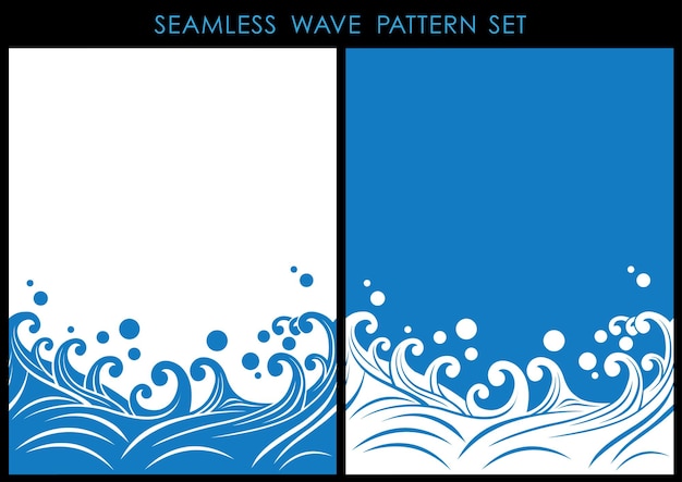 Japanese vintage seamless wave pattern set with text space horizontally repeatable