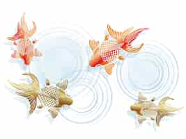 Free vector japanese vintage style goldfishes with ripples on a white background vector illustration