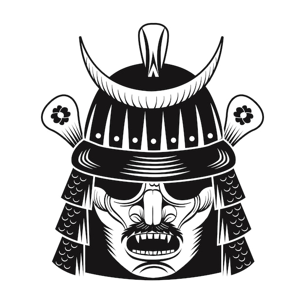 Vettore gratuito immagine piana di maschera nera guerriero giapponese. samurai giapponese. illustrazione vettoriale vintage