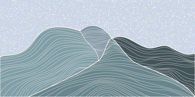 日本の波線画の風景の背景。抽象的な山のバナーのデザインパターン。ベクトルの幾何学的なポスター