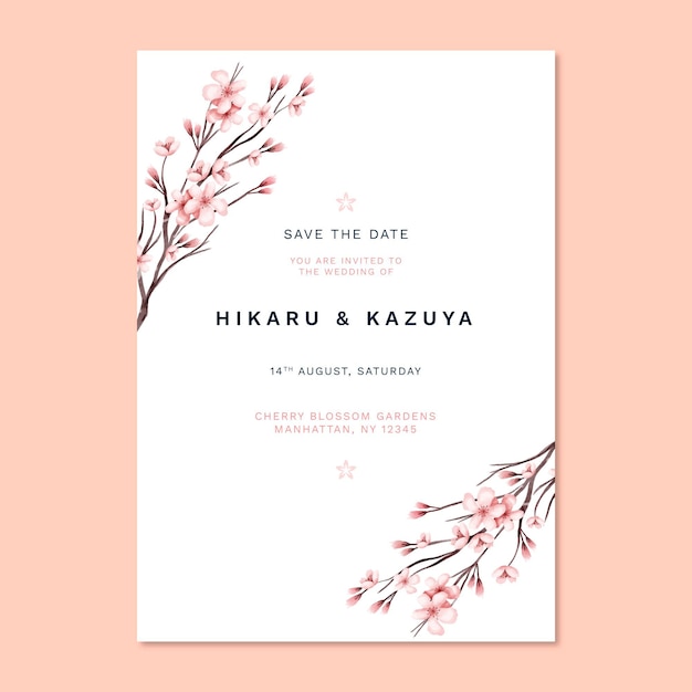 日本の結婚式の招待状の印刷テンプレート 無料ベクター