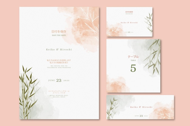 Free vector japanese wedding invitation with leaves