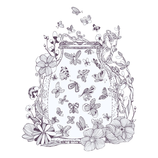 Jar full of butterflies illustration