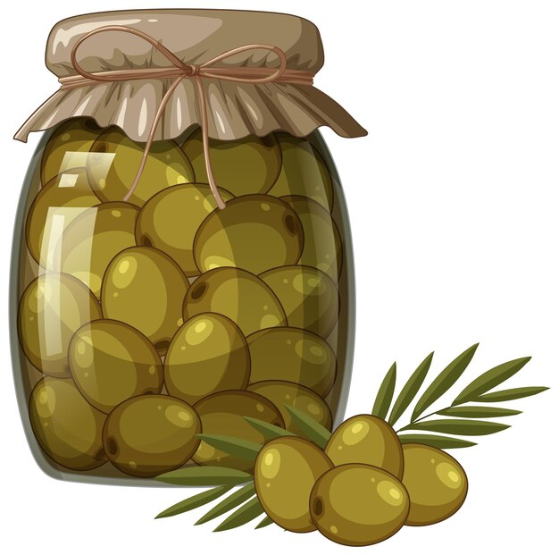 Jar of Pickled Olives with Olive Branch