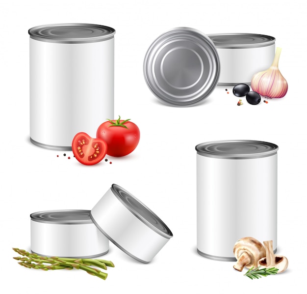 Free vector jarred vegetables tin set