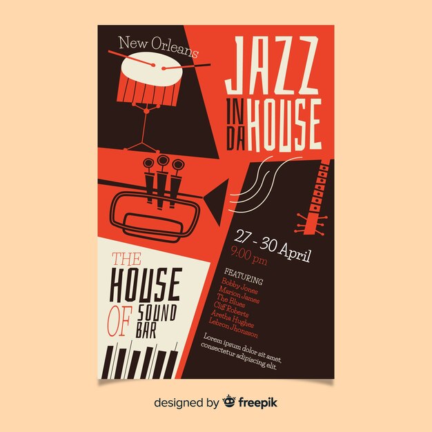 Jazz abstract hand drawn poster template