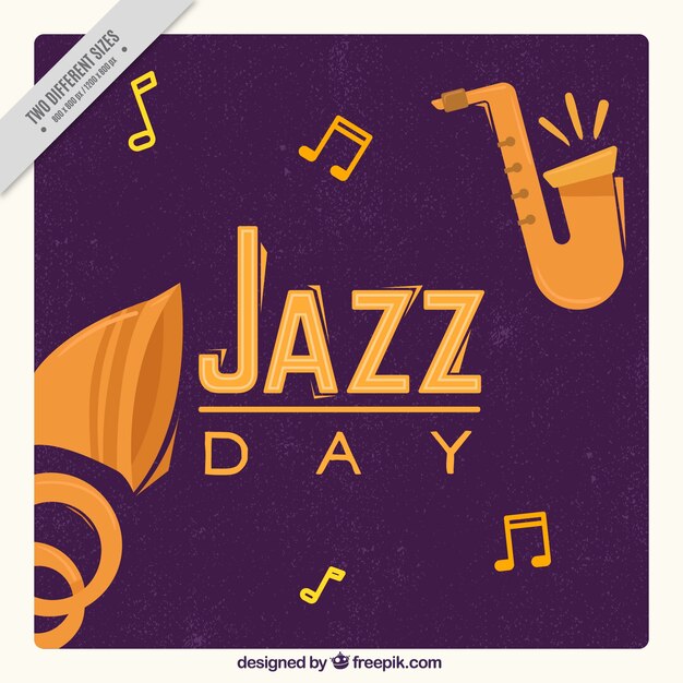 Jazz background with musical notes and saxophone in vintage style