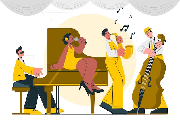 Бесплатное векторное изображение Иллюстрация концепции джаз-бэнда