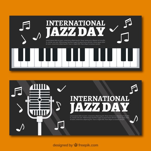 Jazz banners with microphone and piano