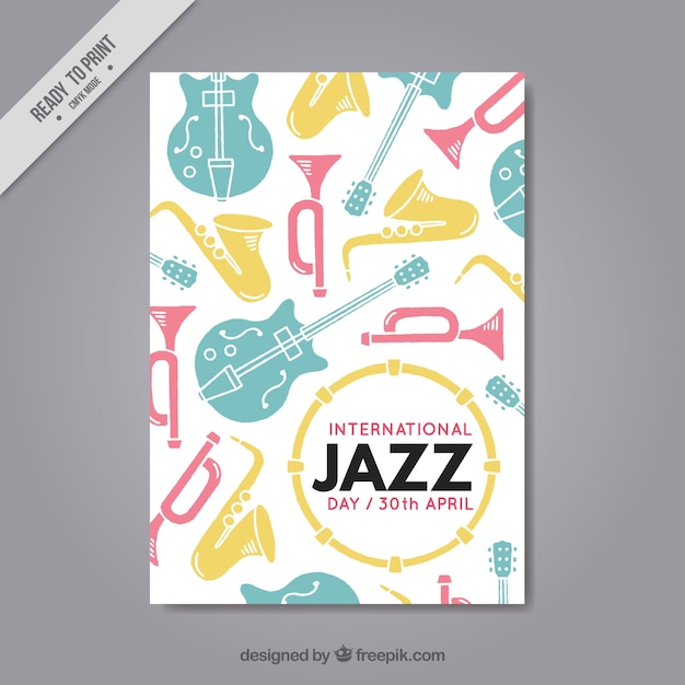 Jazz brochure with colored music instruments