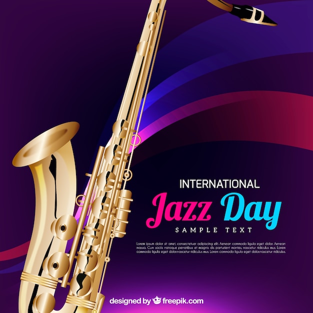 Free vector jazz day background with realistic saxophone