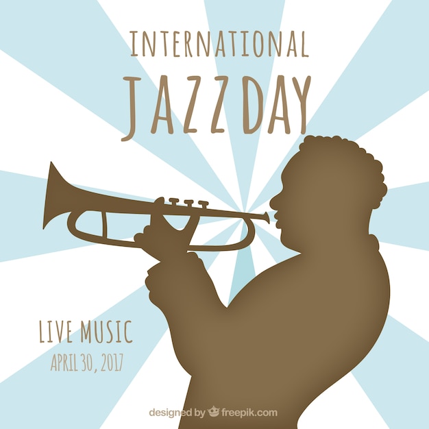 Jazz day background with trumpeter silhouette