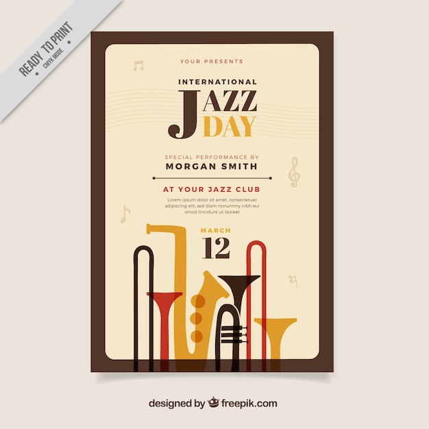 Free vector jazz event poster with musical instruments