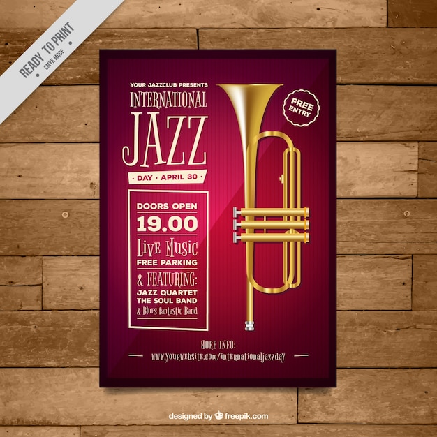 Free vector jazz event poster with trumpet
