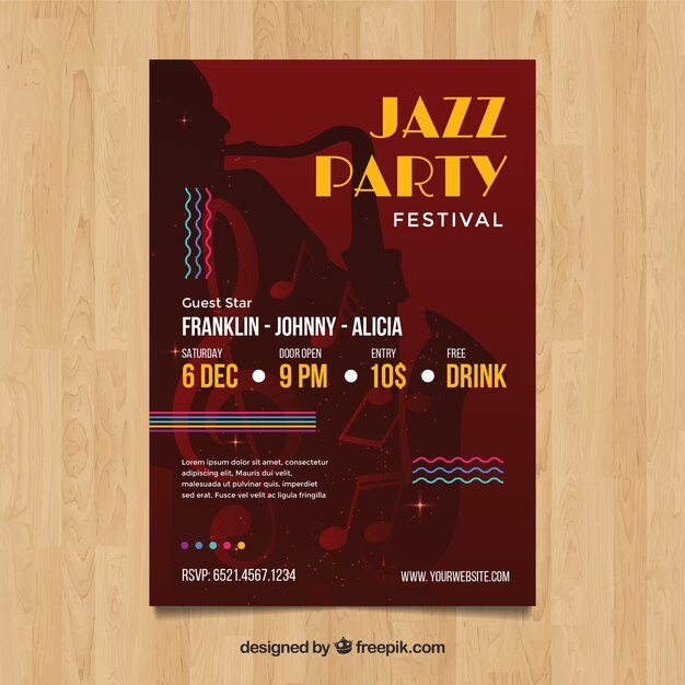 Free vector jazz festival poster in abstract style