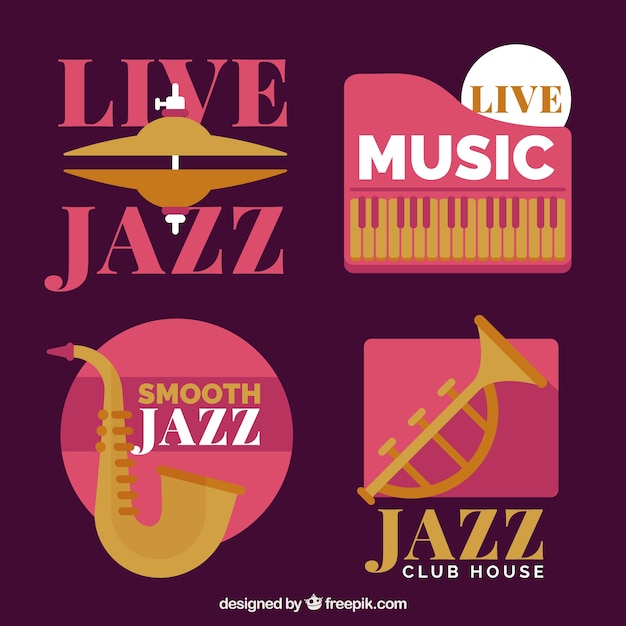 Бесплатное векторное изображение Коллекция логотипов jazz с плоским дизайном