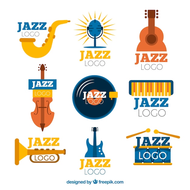 Free vector jazz logo collection with flat design