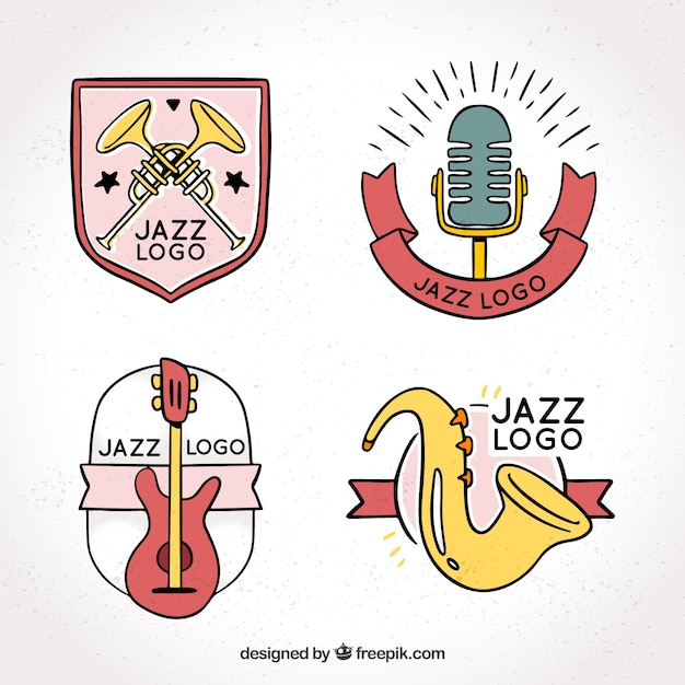 Free vector jazz logo collection with hand drawn style