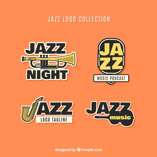 Jazz logos collection in flat style