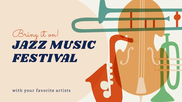 Бесплатное векторное изображение Шаблон баннера фестиваля джазовой музыки, ретро-инструмент дизайн вектор