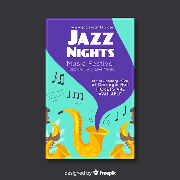 Free vector jazz music poster in hand-drawn style