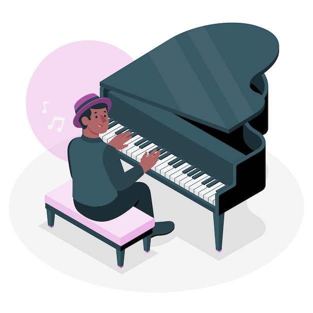 Vetor de Piano online class isolated cartoon vector illustration