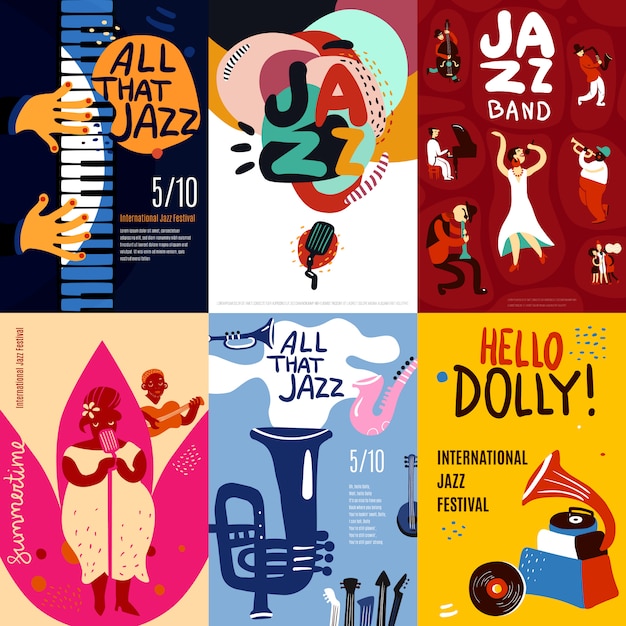 Vettore gratuito set di poster jazz