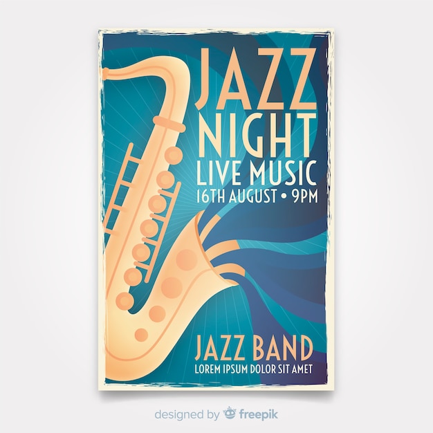 Jazz retro music poster template with saxophone