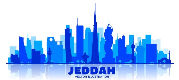 ジェッダのスカイラインのシルエット。ベクトルイラスト。近代的な建物とビジネス旅行と観光のコンセプト。バナーまたはWebサイトの画像。