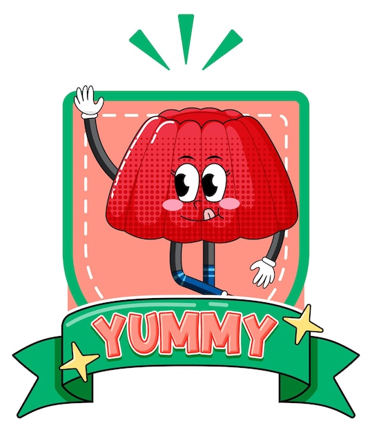 Free vector jelly cartoon character with yummy badge