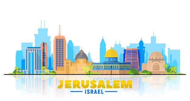Jerusalem, Israel skyline with panorama in white background. Vector Illustration. Business travel and tourism concept with modern buildings. Image for presentation, banner, web site.